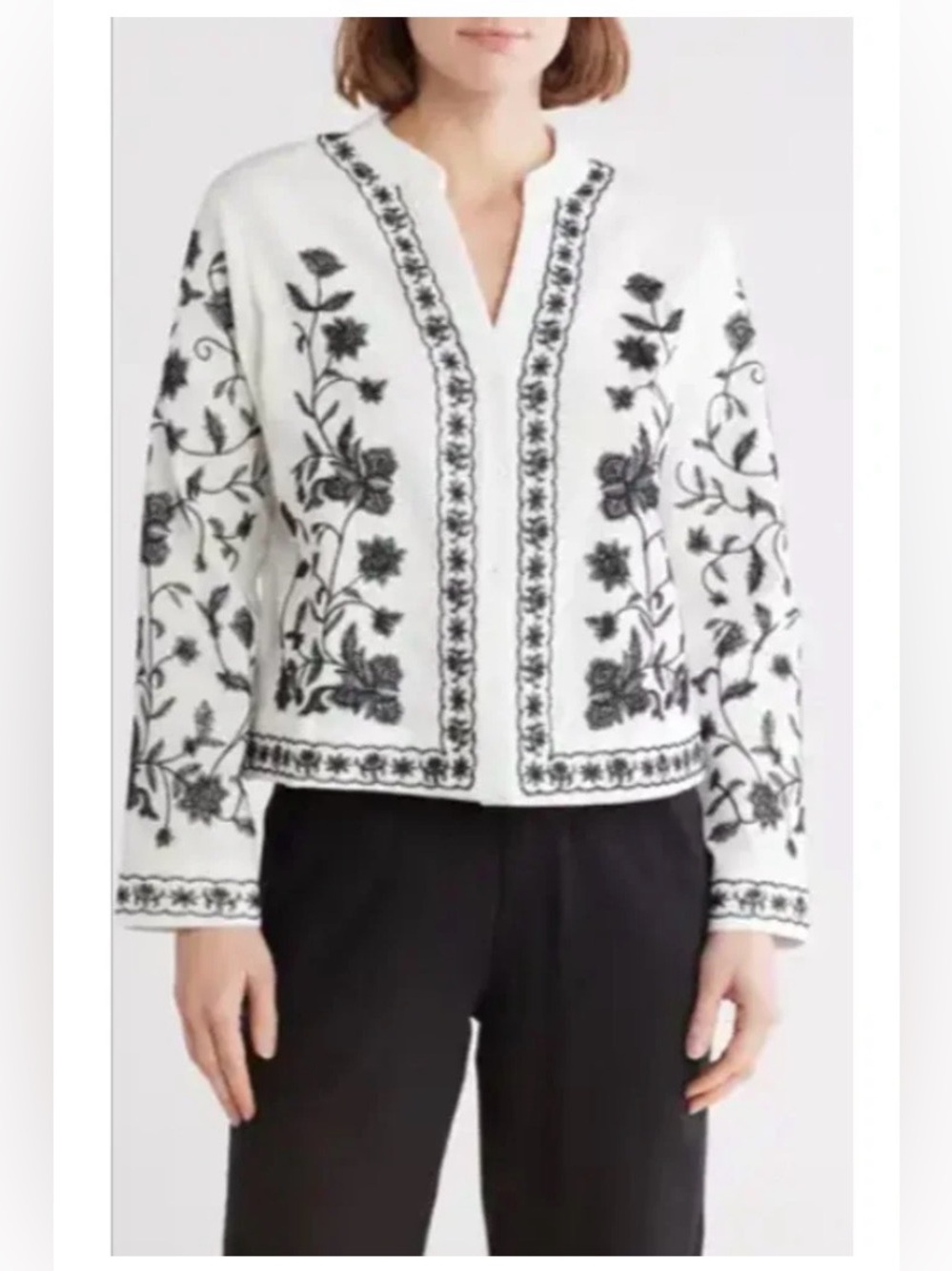 NWT LIV Los Angeles Embroidered Floral Jacket White / Black size 1X